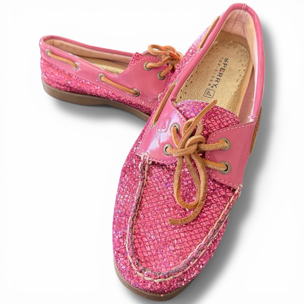 Women's Sperry Pink Glitter Boat Shoes Flats & Loafers Size 7.5 - Picture 2 of 6
